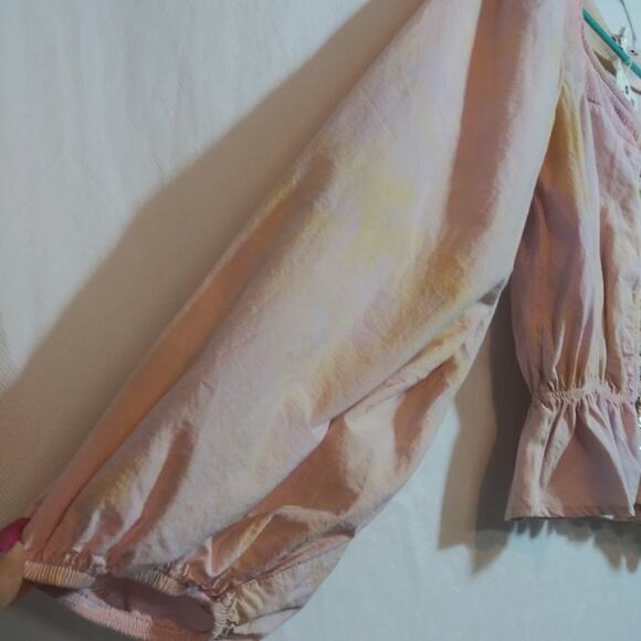 Zara Pink Tie Dye Puff Sleeve Button-Up Women's Blouse Crop Top Size Small - Picture 5 of 12